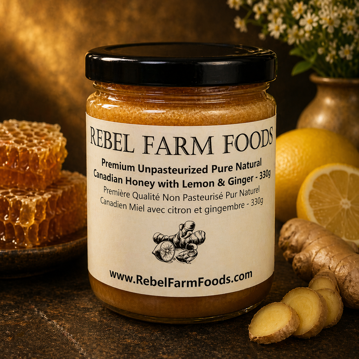 Lemon Ginger Honey | Unpasteurized Honey with Lemon & Organic Ginger