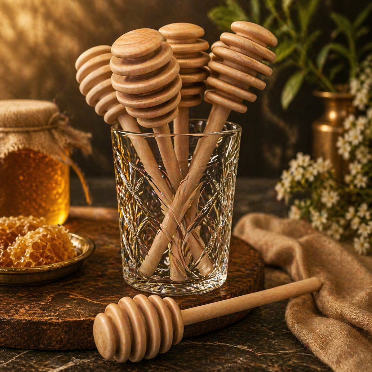 Wooden Honey Dipper | 6" Natural Honey Drizzler